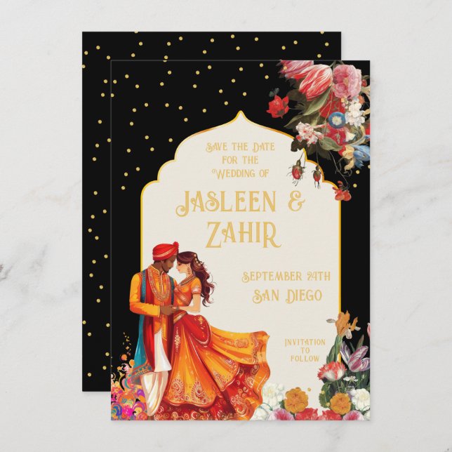 Indische Braut und Bräuche Save the Date Einladung (Vorne/Hinten)
