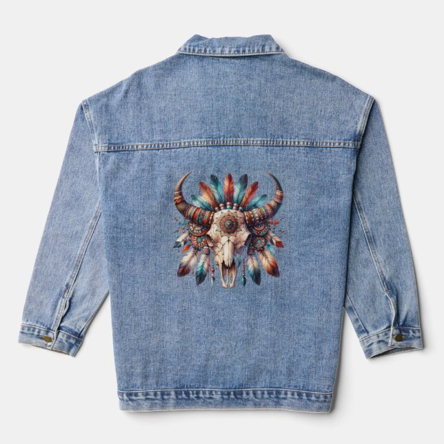 Indische Bull Skull Women's Denim Jacket Jeansjacke (Rückseite)