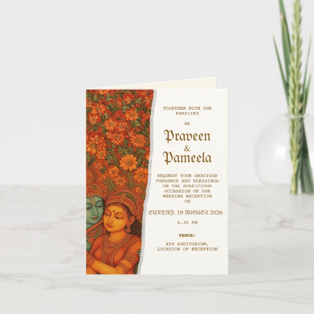 Indische Einladung mit Radhakrishna-Muralmalerei (Vorderseite)