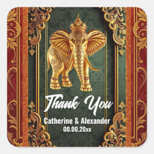 Indische Elefanten bordeauxfarben Quadratischer Aufkleber