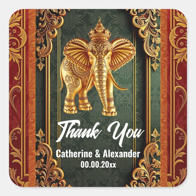 Indische Elefanten bordeauxfarben Quadratischer Aufkleber (Vorderseite)
