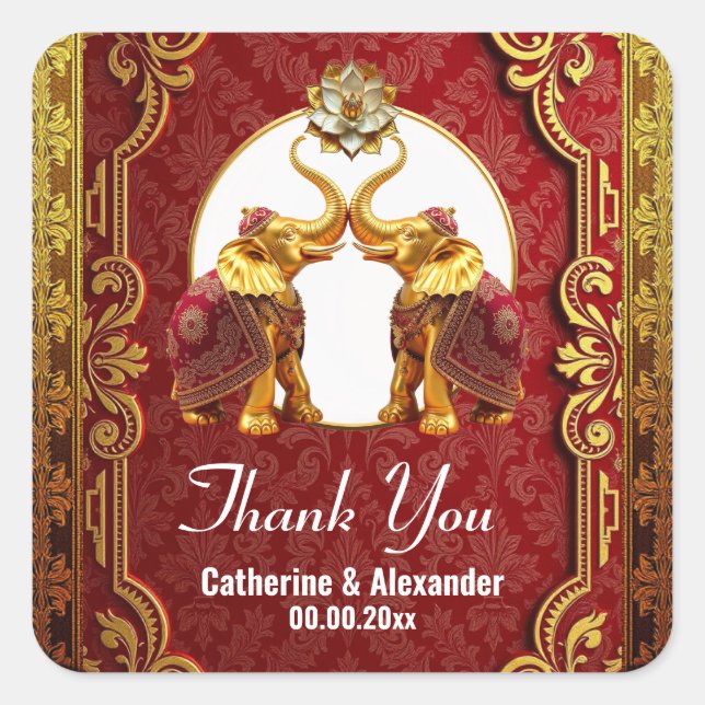 Indische Elefanten Hindi lotus Blume bordeauxweiß Quadratischer Aufkleber (Vorderseite)