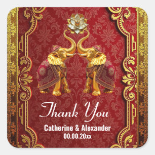 Indische Elefanten Hindi lotus Blume Königgold Rot Quadratischer Aufkleber