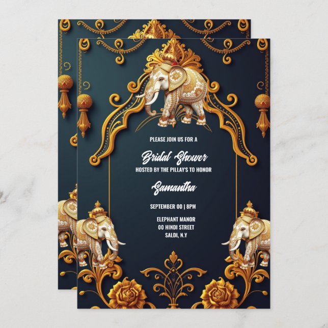 Indische Elefanten marinieren goldene königliche d Einladung (Vorne/Hinten)