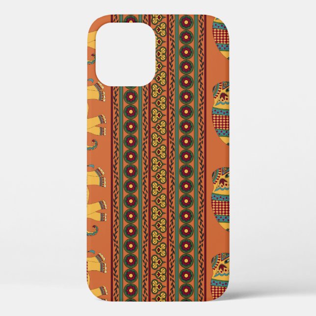 Indische Elefanten, Orange Traditional Seamless. Case-Mate iPhone Hülle (Rückseite)
