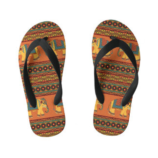 Indische Elefanten, Orange Traditional Seamless. Kinderbadesandalen