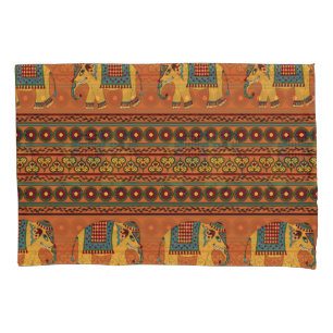 Indische Elefanten, Orange Traditional Seamless. Kissenbezug