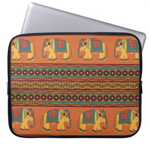 Indische Elefanten, Orange Traditional Seamless. Laptopschutzhülle
