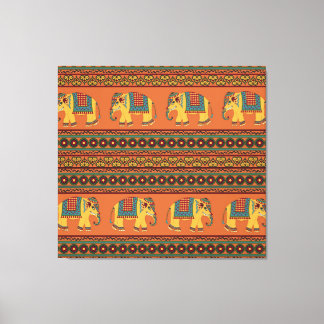 Indische Elefanten, Orange Traditional Seamless. Leinwanddruck