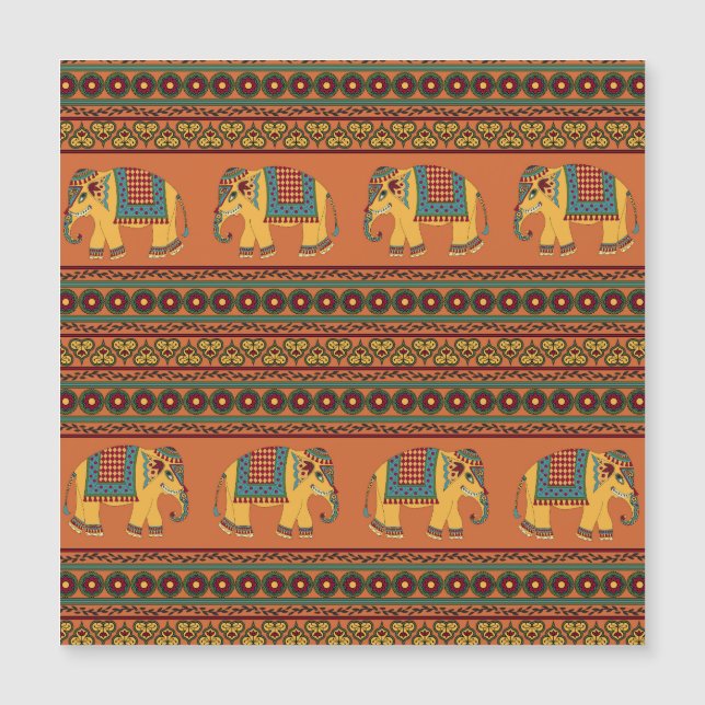Indische Elefanten, Orange Traditional Seamless. Magnetkarte (Vorderseite)
