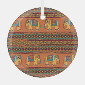 Indische Elefanten, Orange Traditional Seamless. Ornament Aus Glas