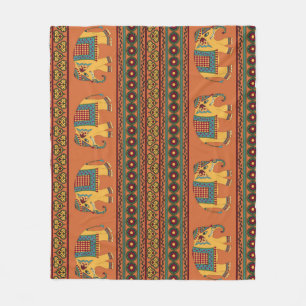 Indische Elefanten, Orange Traditionelles Nahtlose Fleecedecke