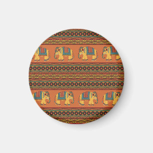 Indische Elefanten, Orange Traditionelles Nahtlose Magnet