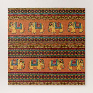 Indische Elefanten, Orange Traditionelles Nahtlose Puzzle