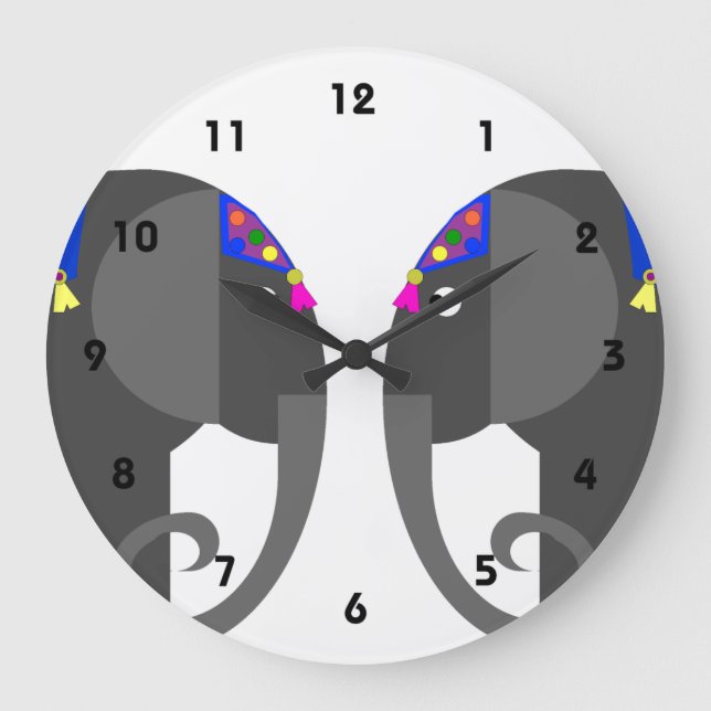 Indische Elefantenuhr Große Wanduhr (Vorderseite)