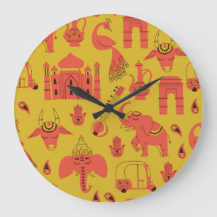 Indische Elemente, Vintag handgezeichnet. Große Wanduhr