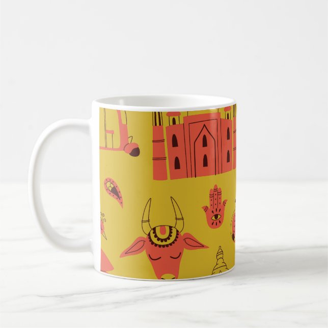 Indische Elemente, Vintag handgezeichnet. Kaffeetasse (Links)