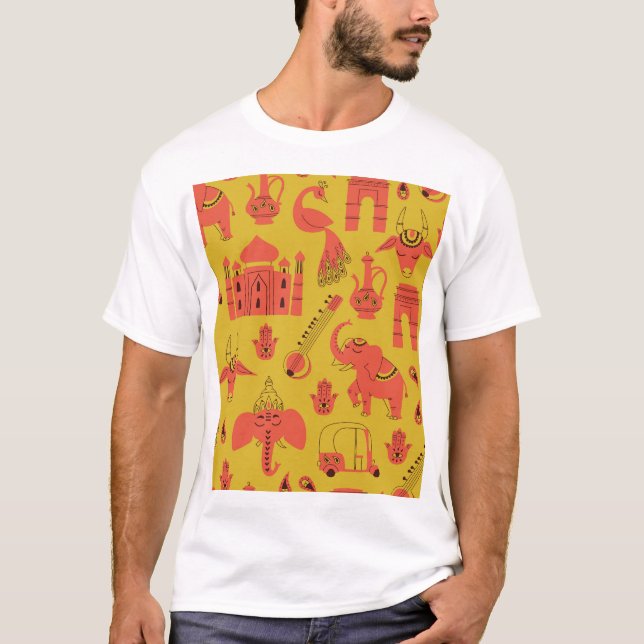 Indische Elemente, Vintag handgezeichnet. T-Shirt (Vorderseite)