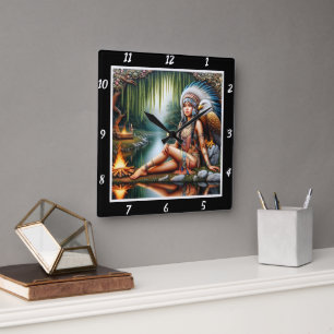 Indische Erholung: Adlerschatten von Perch Willow Quadratische Wanduhr