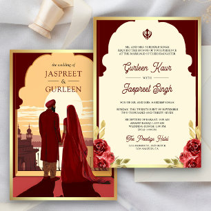 Indische ethnische rote Anand-Karaj-Sikh-Hochzeit Einladung
