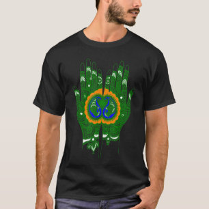 Indische Flag Farbe Henna Hände Bohemisch Grafik T-Shirt
