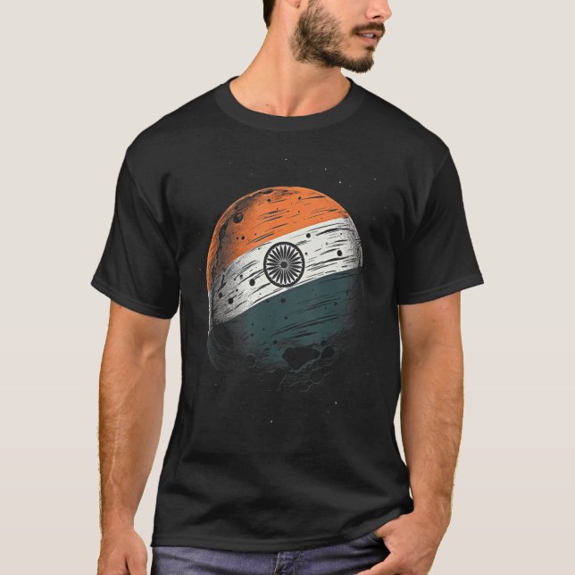 Indische Flagge Moon Patriotic Indien Nationalstol T-Shirt (Vorderseite)