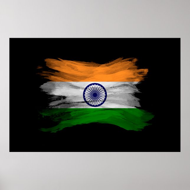 Indische Flagge, Pinselstrich, Nationalflagge Poster (Vorne)