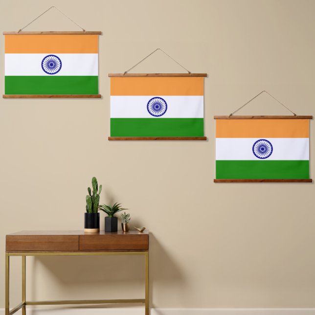 Indische Flagge Wandteppich Mit Holzrahmen (Asymmetrisch)