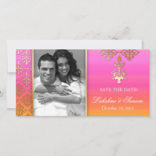 Indische Fotokarte Save the Date Damask Rosa Orang