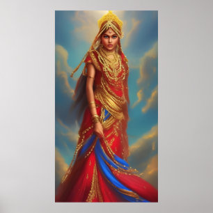 Indische Frau rotes goldenes Kleid gejuwelt  Poster