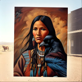 Indische Frauen und Raven Bold Vintager Western Postkarte