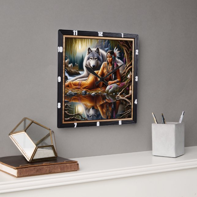 Indische Geistzeit: Feuer im Feuer Quadratische Wanduhr (Büro)