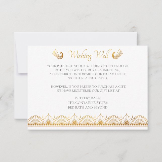 Indische Gold Ethnic Muster Wedding Registry Card RSVP Karte (Vorderseite)