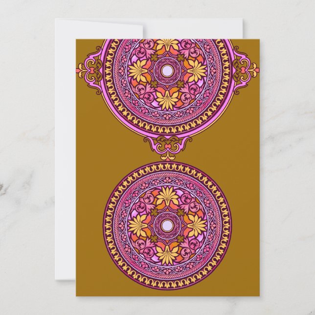 Indische Gold & Pink Disks zum Hochzeitsempfang Einladung (Vorderseite)