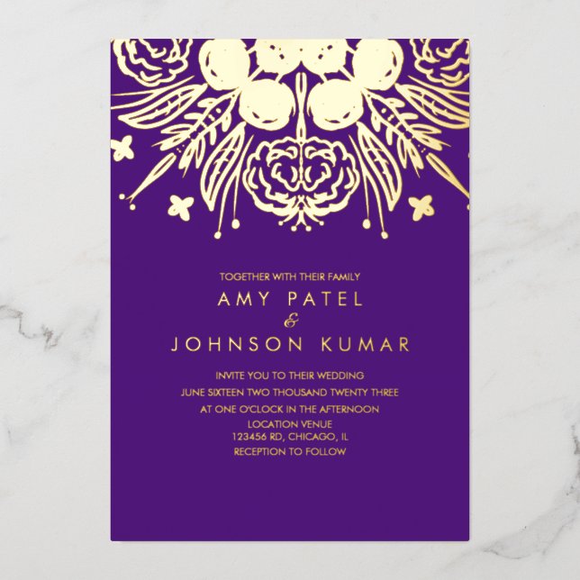 Indische Händlerverheiratung gepresst Folieneinladung (Vorderseite)