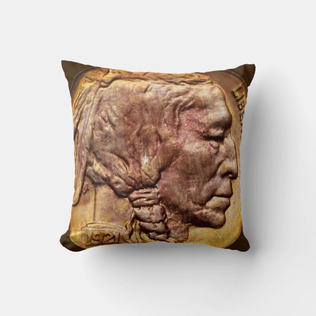 Indische Hauptnickelmünze-Vintage Kissen (Vorderseite)