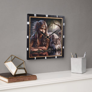 Indische Heiligtümer: Die Wolfserwachung Quadratische Wanduhr