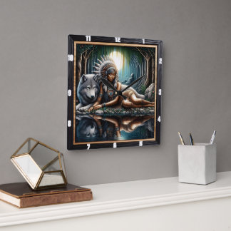 Indische Heiligtümer: Die Wolfserwachung Quadratische Wanduhr