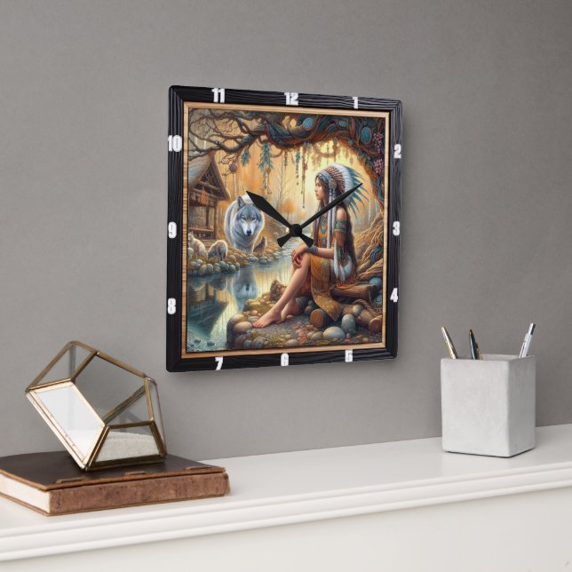 Indische Heiligtümer: Geist des Wildholzes Quadratische Wanduhr (Büro)