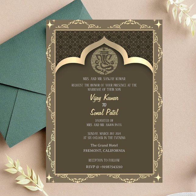 Indische Hindu Hochzeit Ganesha mit goldenen Eleme Einladung (Von Creator hochgeladen)