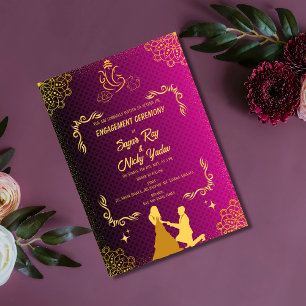Indische Hindu Verlobungszeremonie Rosa & Golden Einladung
