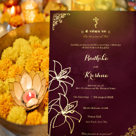 Indische hinduistische Blumen- + Ganesha-Hochzeit Folieneinladung