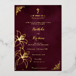 Indische hinduistische Blumen- + Ganesha-Hochzeit  Folieneinladung