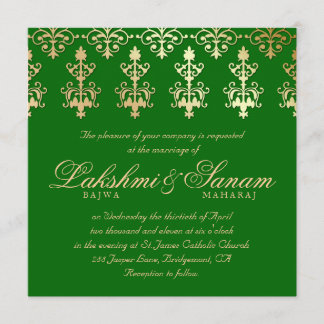Indische Hochzeit Einladung Damask Gold Herbst Grü
