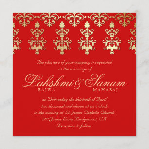 Indische Hochzeit Einladung Damask Gold Herbst Rot