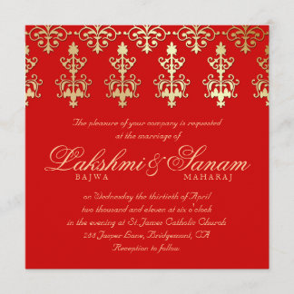 Indische Hochzeit Einladung Damask Gold Herbst Rot