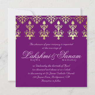 Indische Hochzeit Einladung Damask Gold Lila