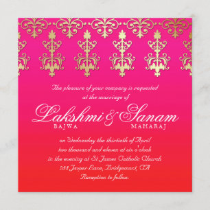Indische Hochzeit Einladung Damask Gold Rosa Rot W
