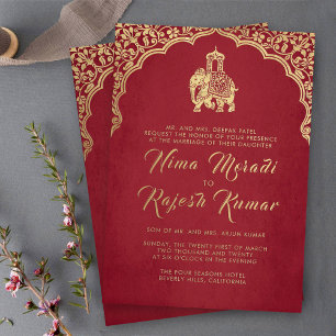 Indische Hochzeit Einladung Red Gold Ganesha