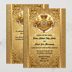 Indische Hochzeit Gold schwarze Elefanten Damaske Einladung